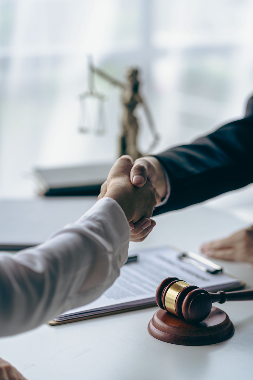 Lawyer client handshake